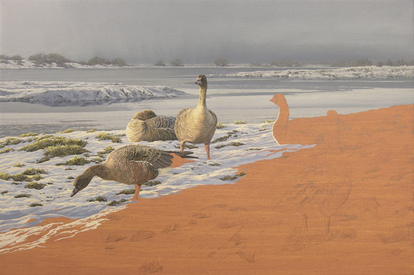 Pink-footed geese painting by Martin Ridley